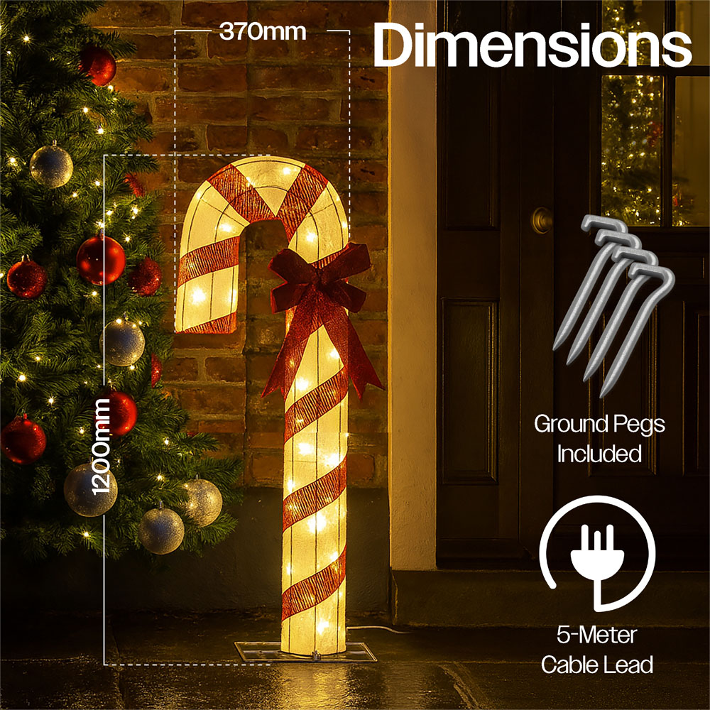Xmas Haus 50 Warm White LED Fabric Candy Cane 4ft Image 5