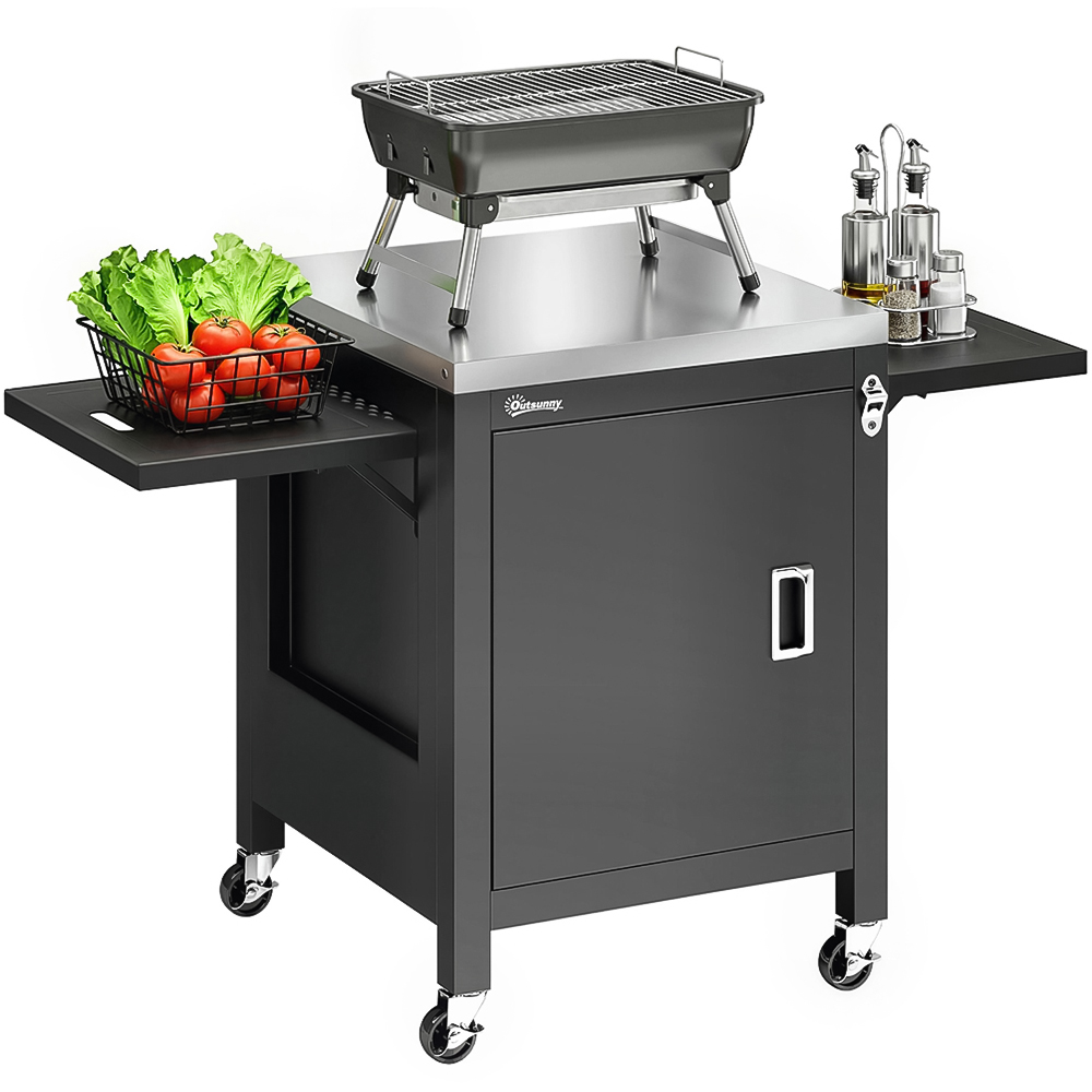 Outsunny Black Movable Outdoor Food Prep Grill Cart Image 1