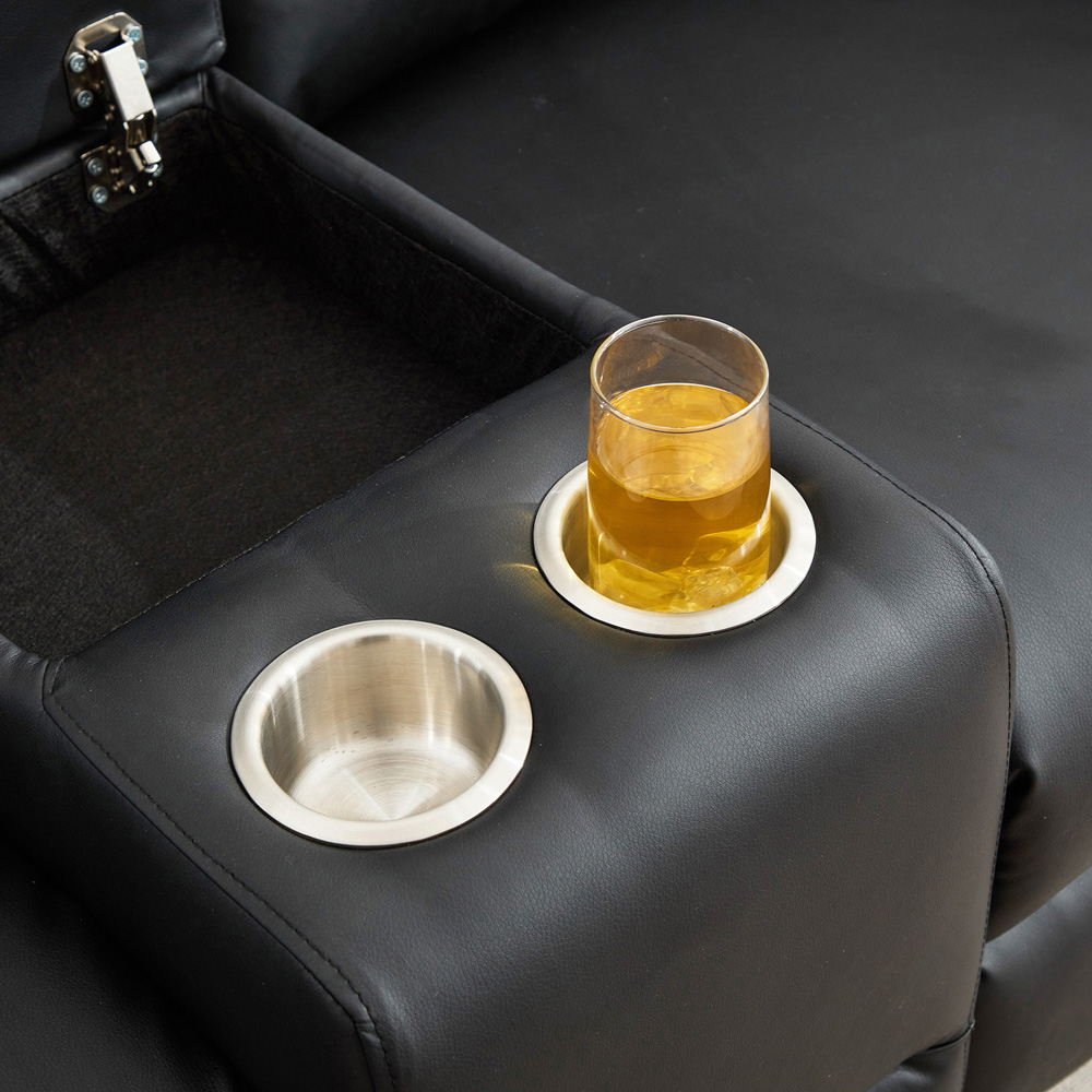 Artemis Home Hudson 2 Seater Black Leather Rocker Manual Recliner Sofa with Centre Console Image 4