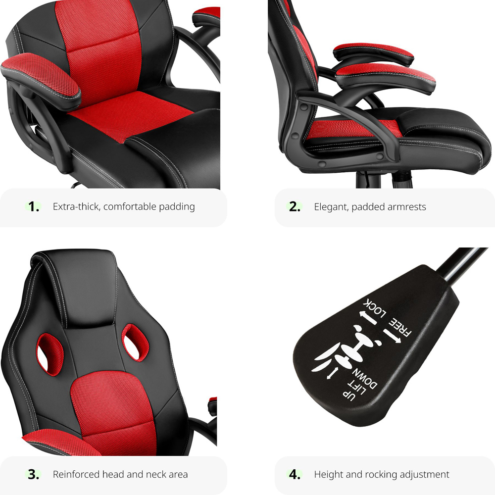 tectake Mike Black and Red Gaming Chair Image 4