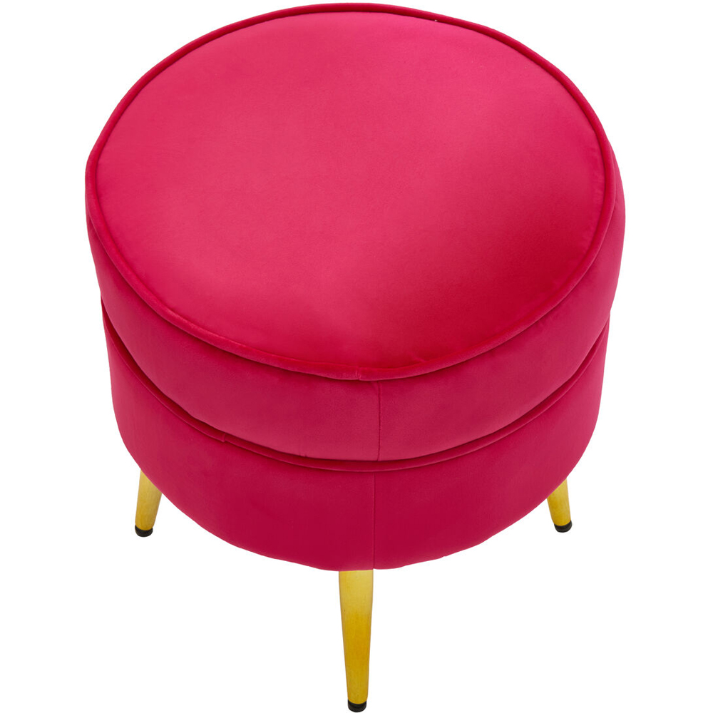 Premier Housewares Tamra Round Bright Pink Velvet Gold Leg Footstool Image 3
