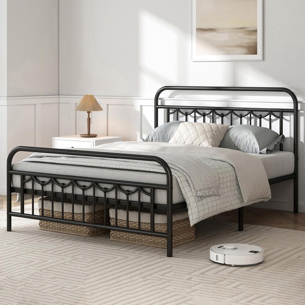 Brooklyn Frankie King Size Black Metal Bed Frame with Headboard and Footboard Image 1