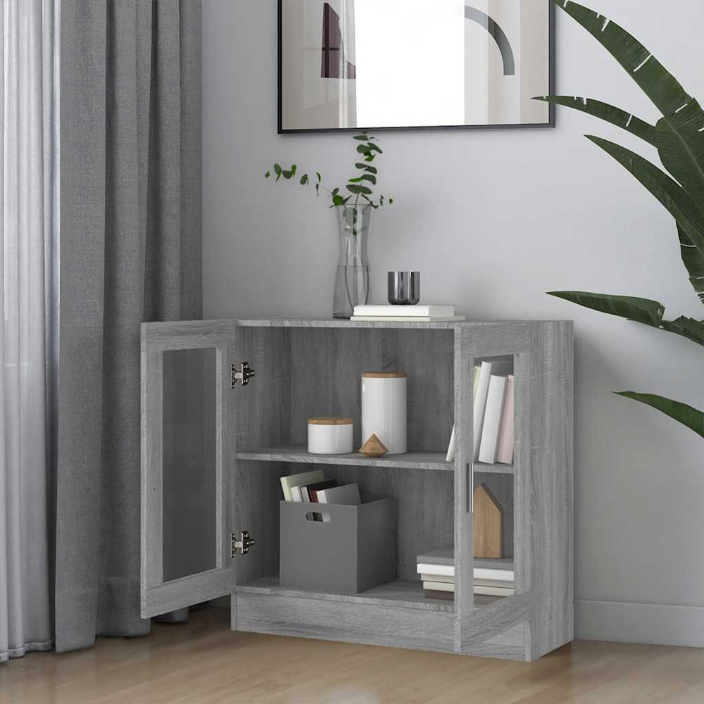 vidaXL Vitrine 2 Glass Door Grey Sonoma Storage Cabinet Image 6