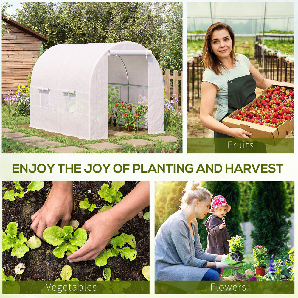 Outsunny White Steel Frame 6.5 x 8.2ft Walk In Polytunnel Greenhouse Image 7