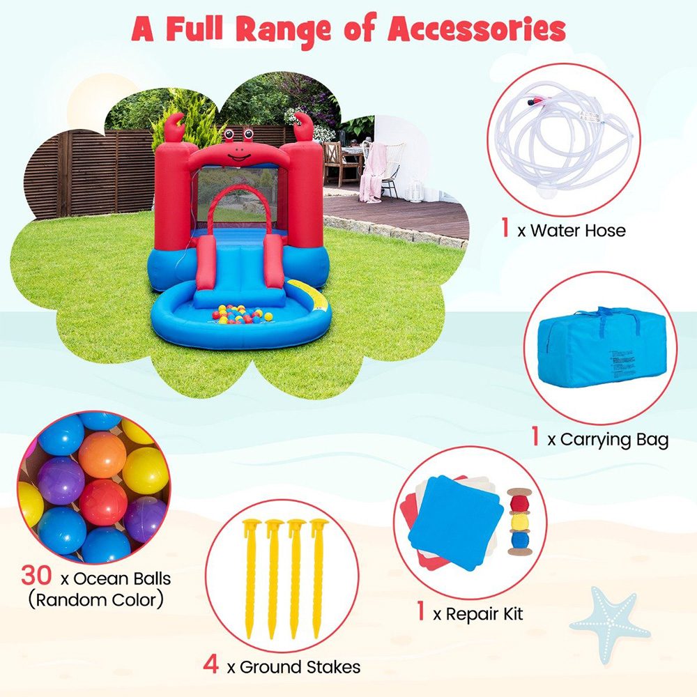 Costway Inflatable Red Crab Themed Water Slide Park Image 4