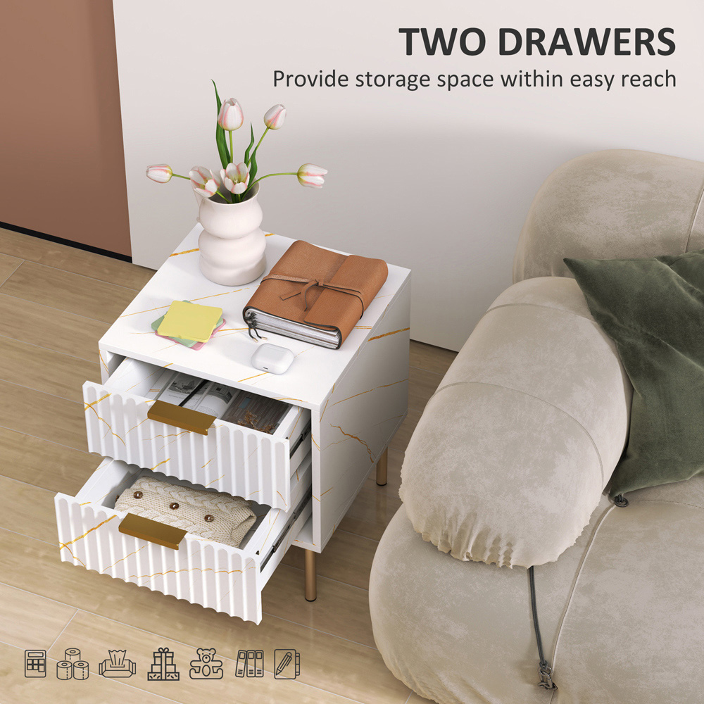 Portland 2 Drawer White Bedside Table Image 5