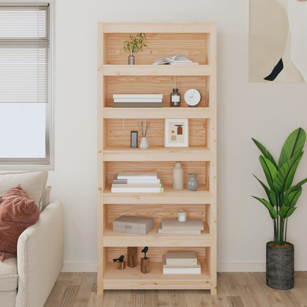 vidaXL 6 Shelf Natural Solid Pine Wood Bookcase Image 7