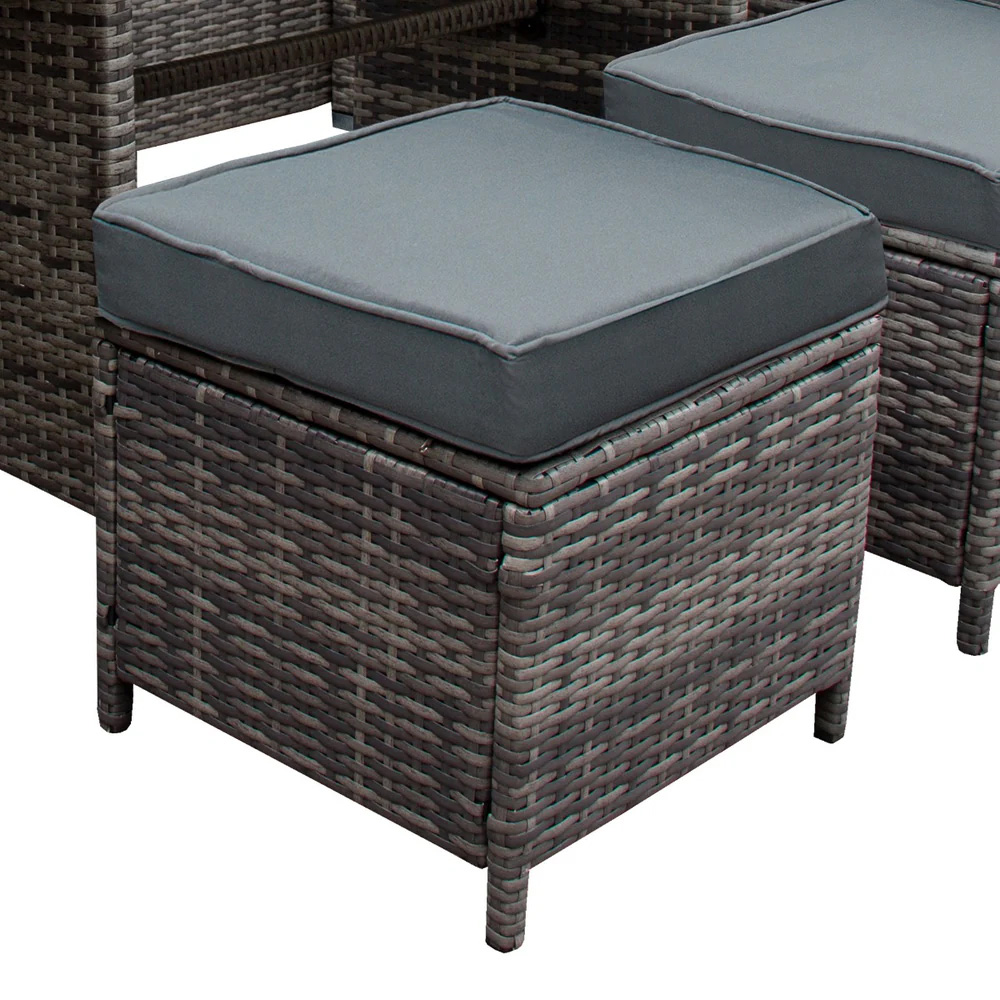 MonsterShop 9 Seater Grey Rattan Corner Lounge Set with Cushion Storage Box Image 4
