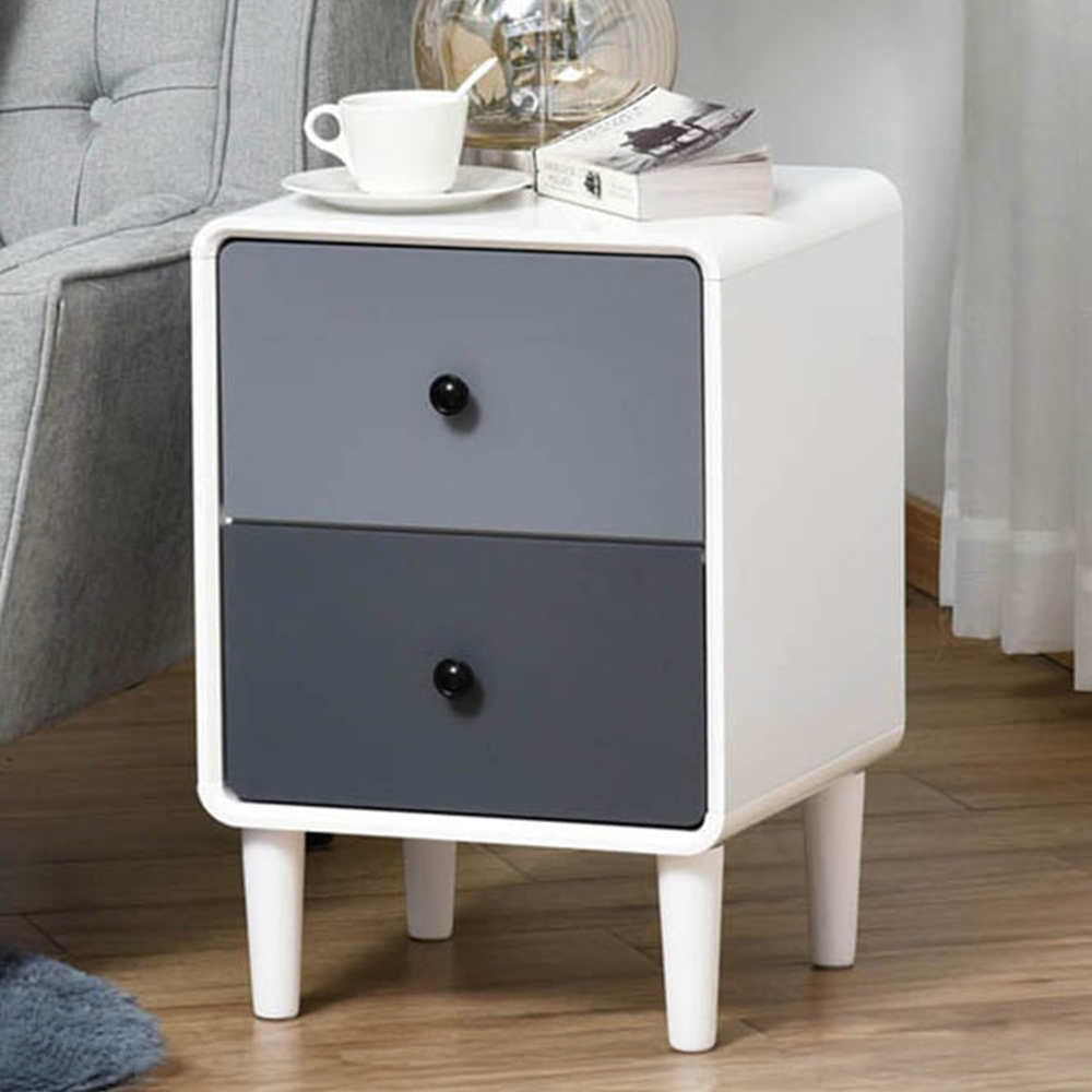 Portland 2 Drawer Modern White and Grey Bedside Table Image 1