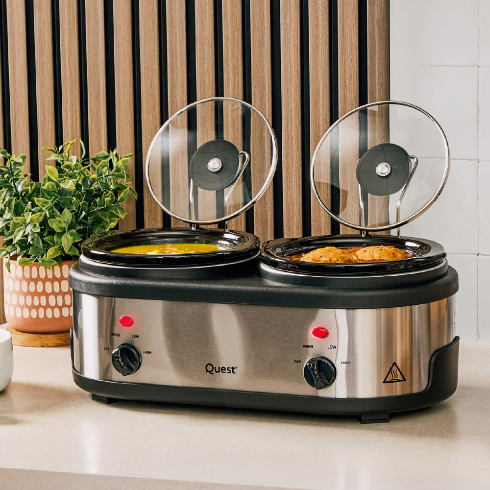 Quest 16529 2-Pot Black Stainless Steel 1.5L Slow Cooker Image 2