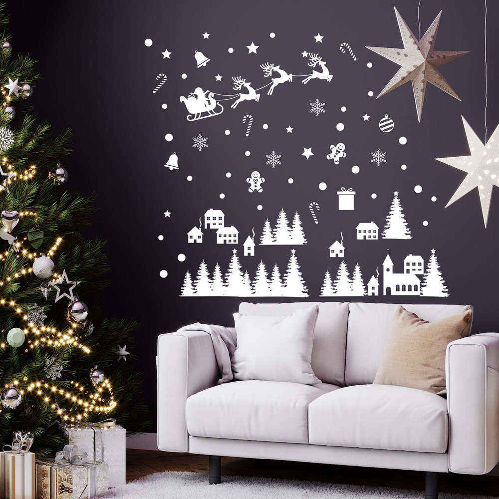 Walplus Cute White Christmas Elements Self Adhesive Wall Stickers 133 Piece Image 2