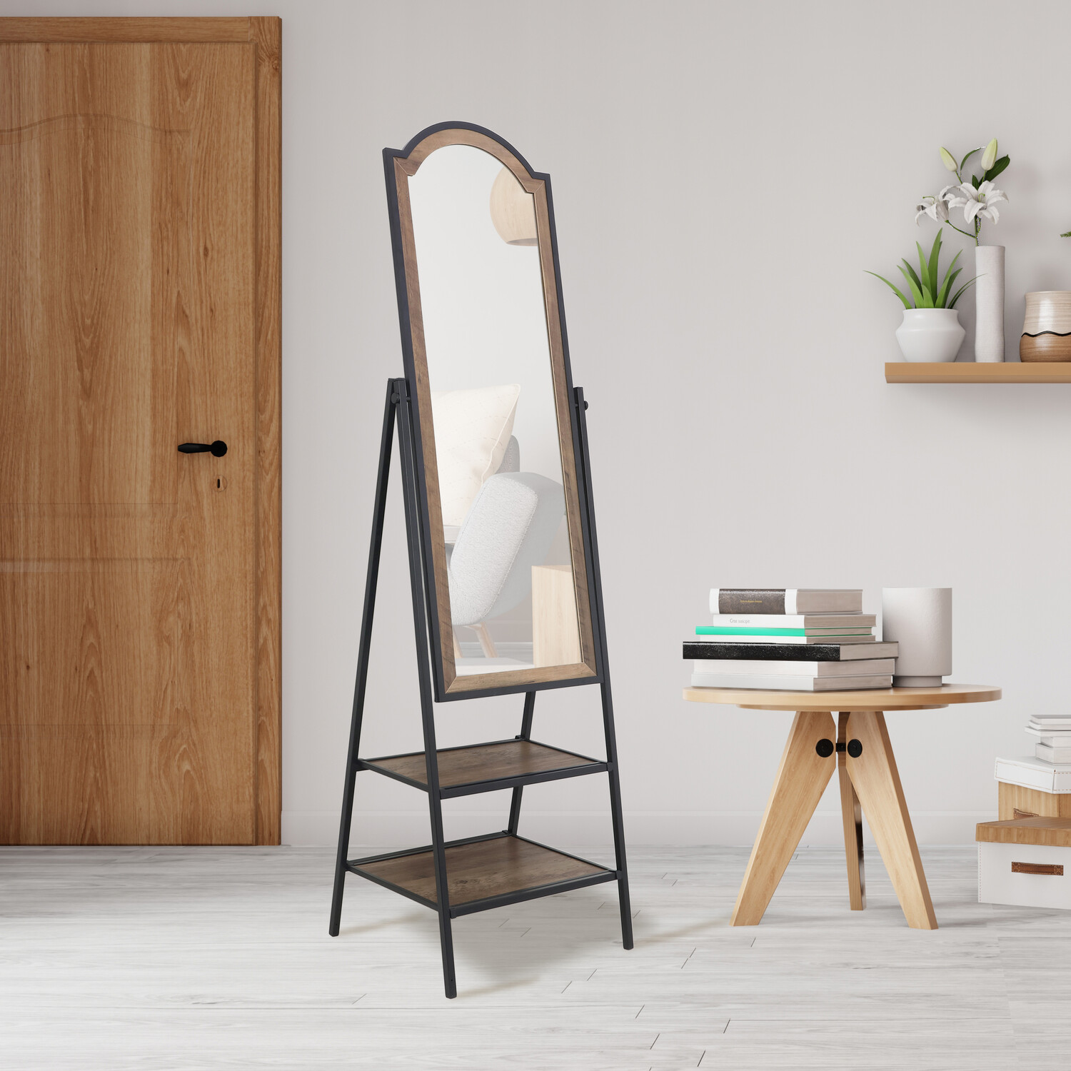 Dark Wood Effect Standing Mirror Brown Image 2