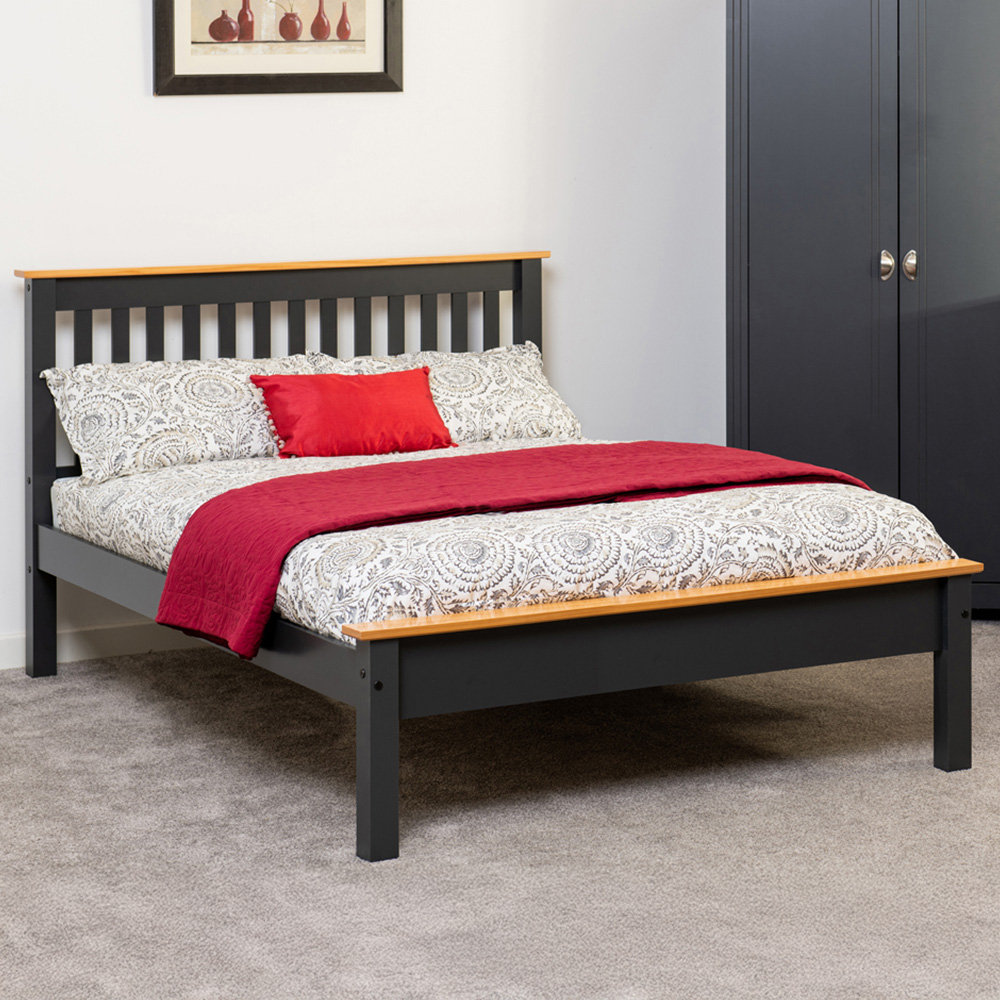Seconique Monaco Small Double Dark Grey and Oak Effect Low End Bed Image 1
