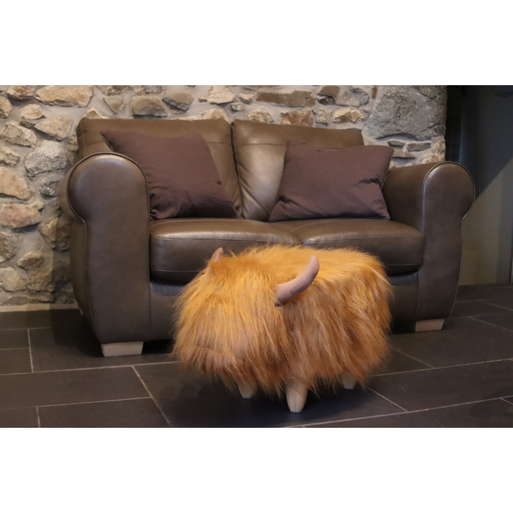 Gardeco Dillis The Highland Cow Soft Brown Synthetic Fur Footstool Image 8