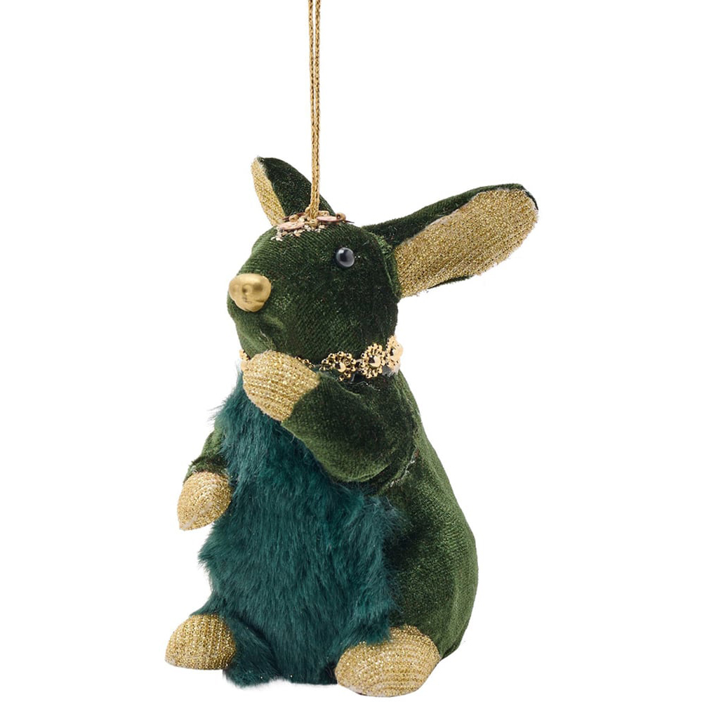 The Christmas Gift Co Green Velvet Rabbit Hanging Decoration Image 1