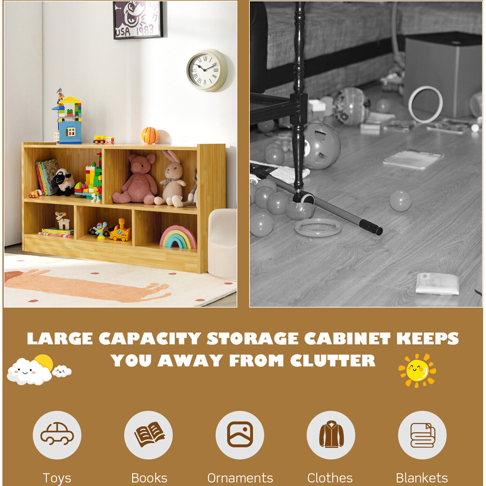 Costway 5 Shelf Kids Wooden Bookcase Image 7