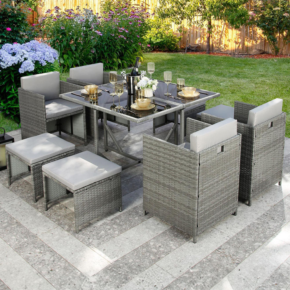 Home Garden Direct Athena 8 Seater Cube Dining Set Grey Image 1