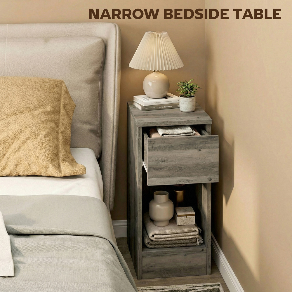 Portland Grey Narrow Bedside Table Set of 2 Image 4