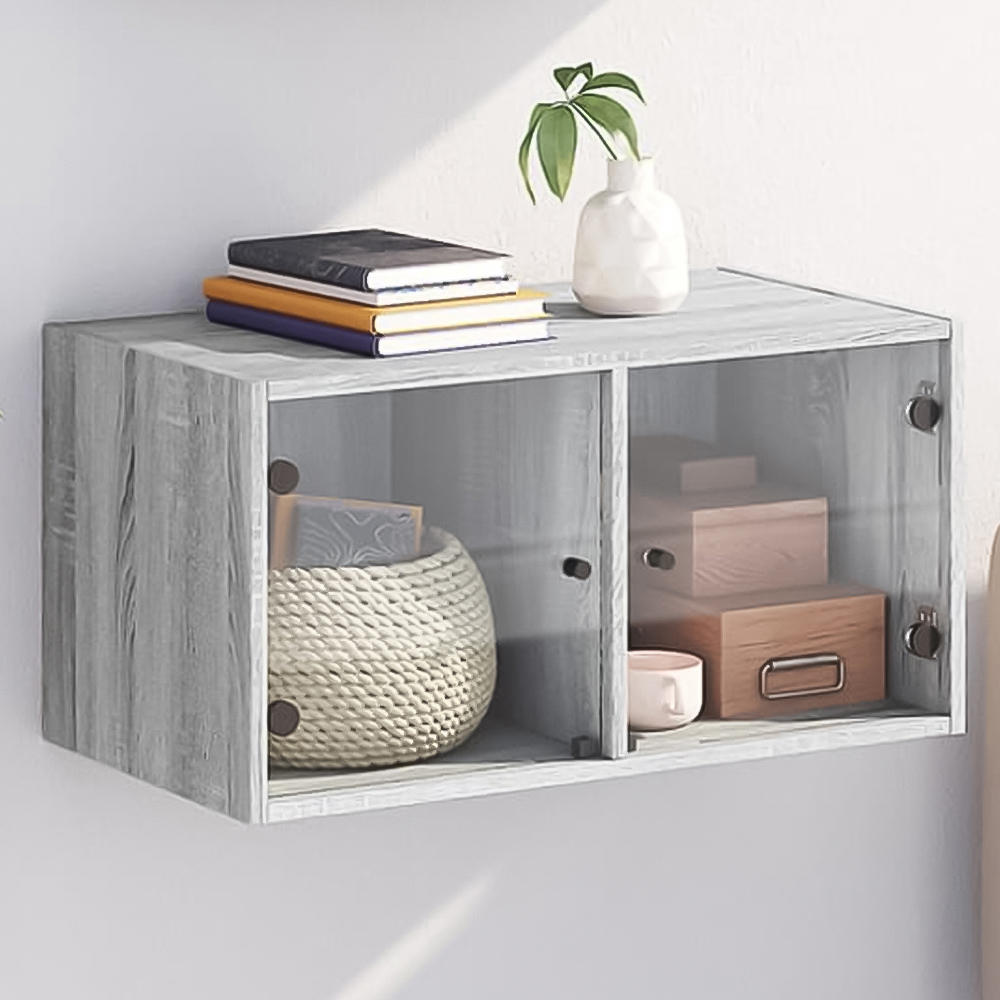 vidaXL 2 Glass Door 2 Shelf Grey Sonoma Wall Cabinet Set of 2 Image 1
