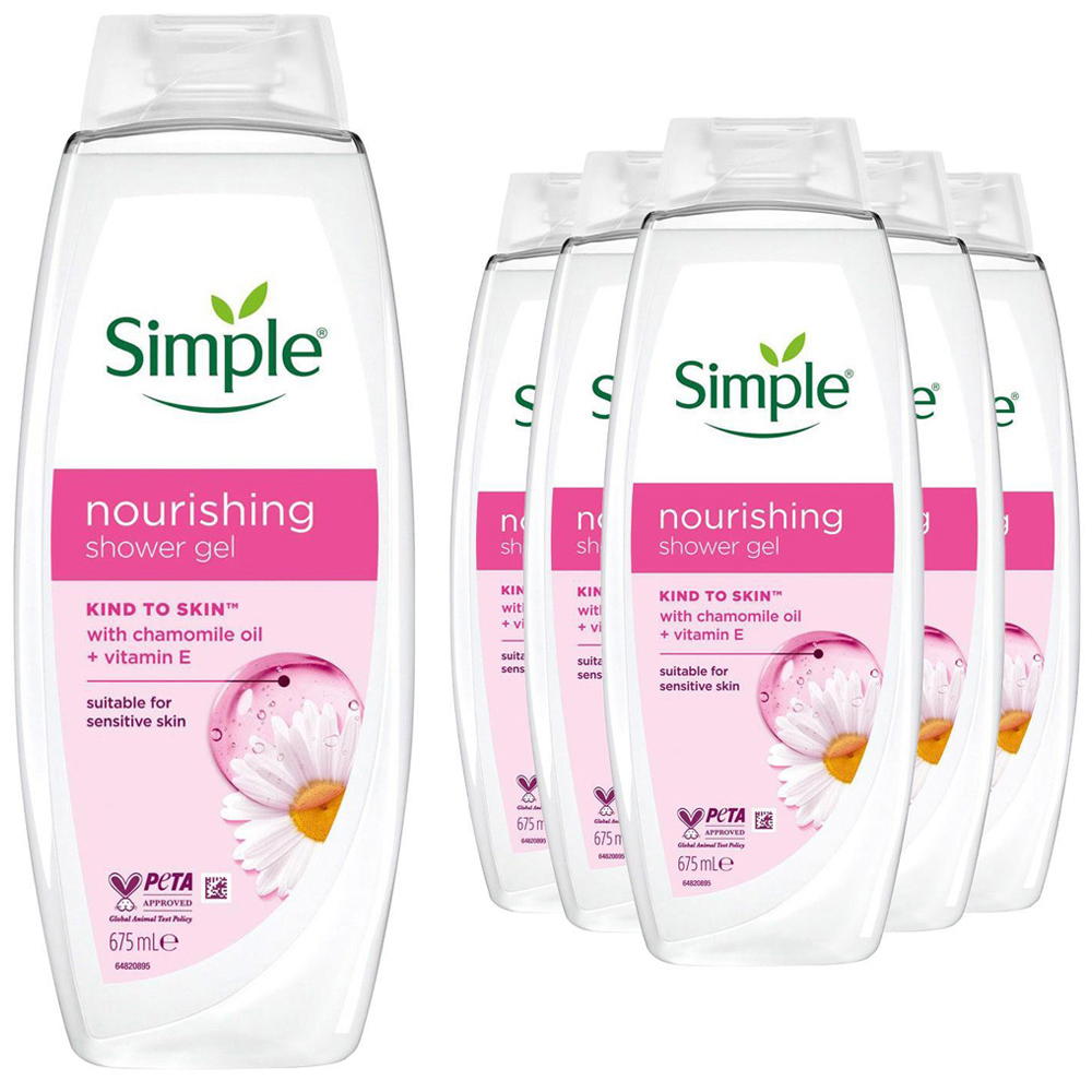 Simple Kind to Skin Natural Geranium Oil Nourishing Shower Gel 675ml 6 Pack Image 1