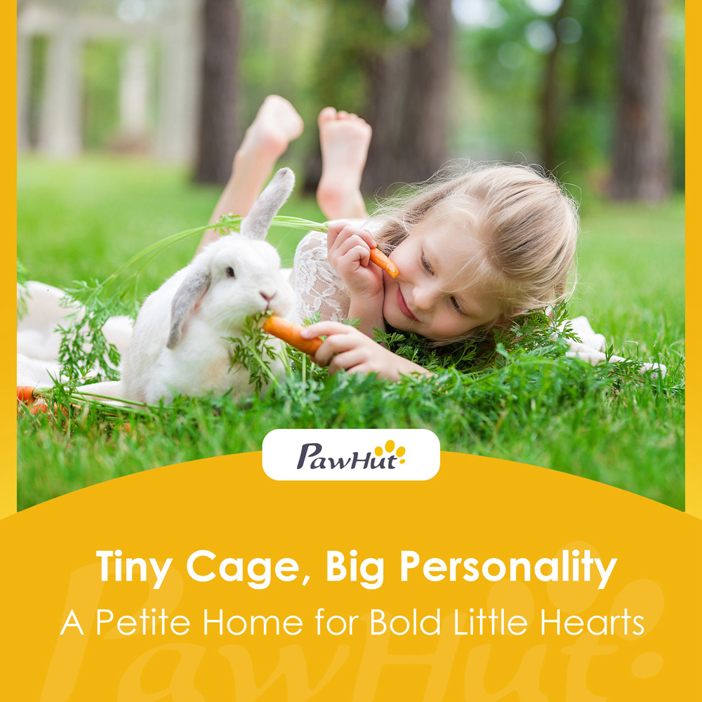 PawHut Natural Folding Wooden Rabbit Hutch with Openable Top Image 8