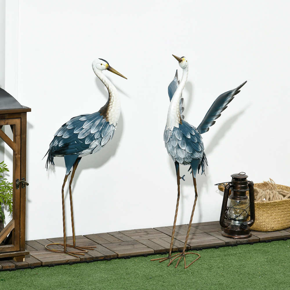 Outsunny Blue and White Metal Heron Garden Statues with Stakes Image 7