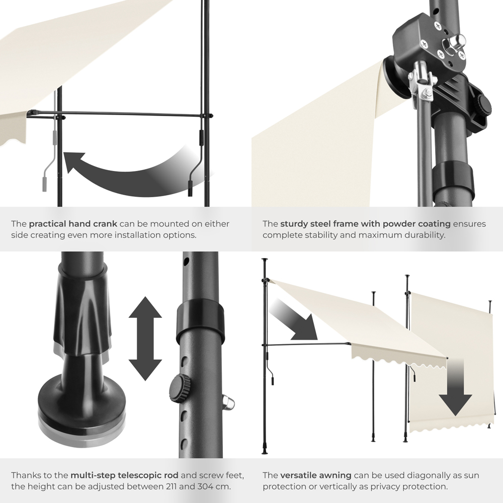 tectake Beige Retractable Awning 2 x 1.8m Image 5
