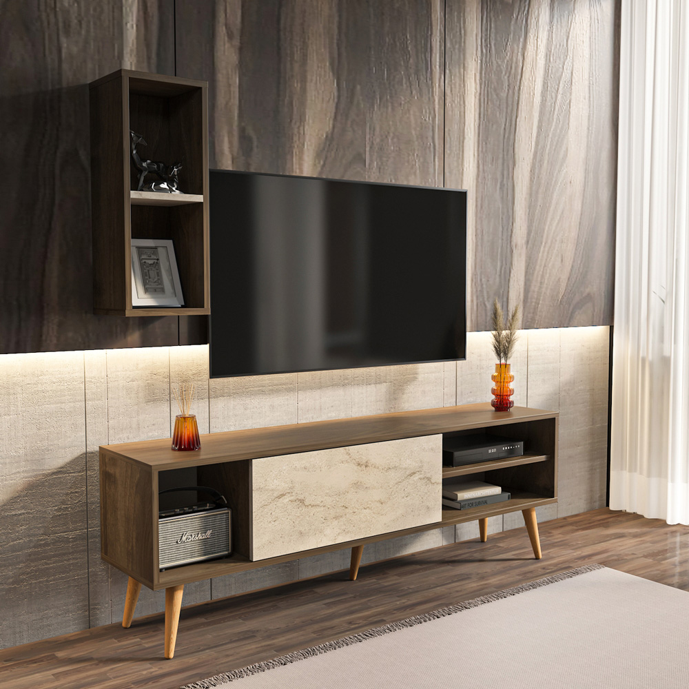 Decorotika Rans Walnut Traverter TV Stand for 55 inch TV Image 5