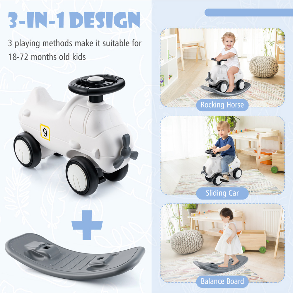Costway Kids 3-in-1 Plane Style Rocking Horse Image 4