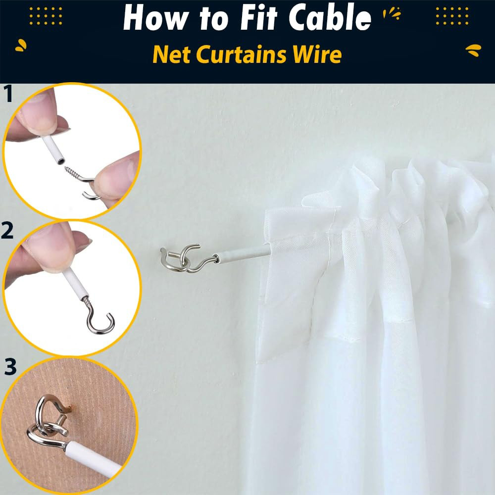 ATEK White Net Curtain Wire with Hooks and Eyes 2m Image 6