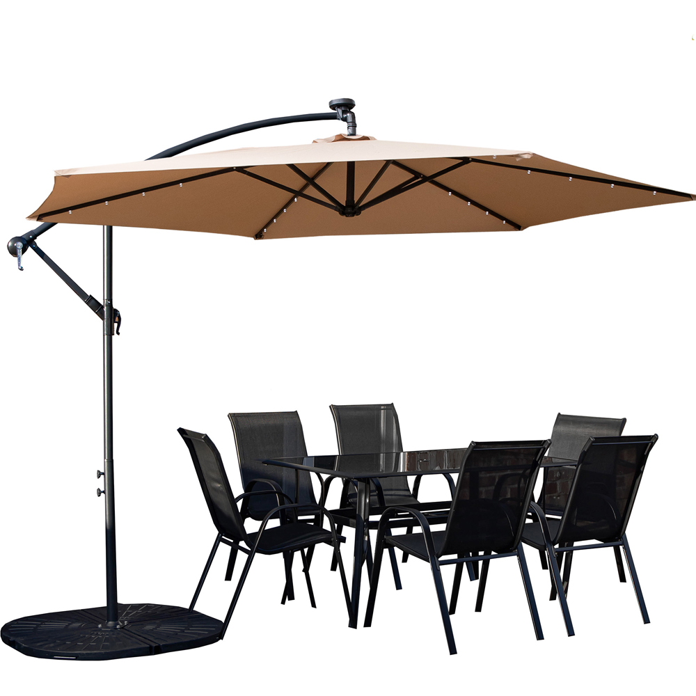 Samuel Alexander 6 Seater Glass Top Outdoor Dining Set with Beige Banana Lit Parasol and Base Image 2