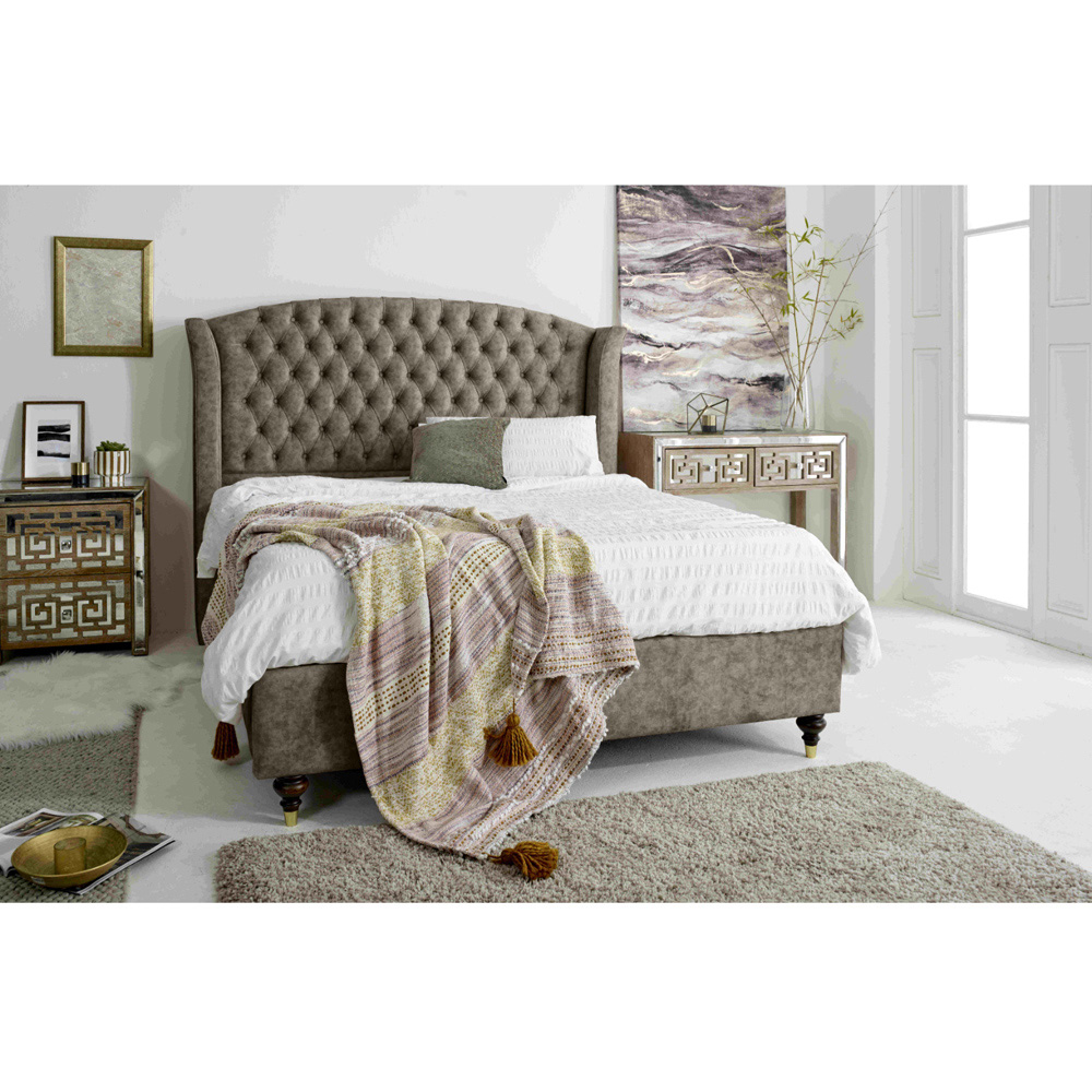 Eleganza Roseland Super King Size Taupe Oakland Fabric Bed Frame with Chesterfield Headboard Image 8