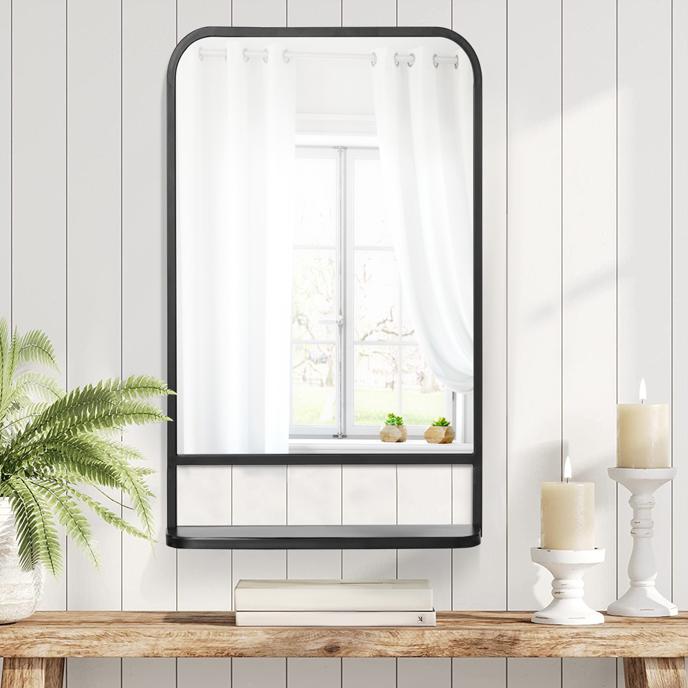 Portland Black Modern Square Wall Mirror 86 x 53cm Image 6