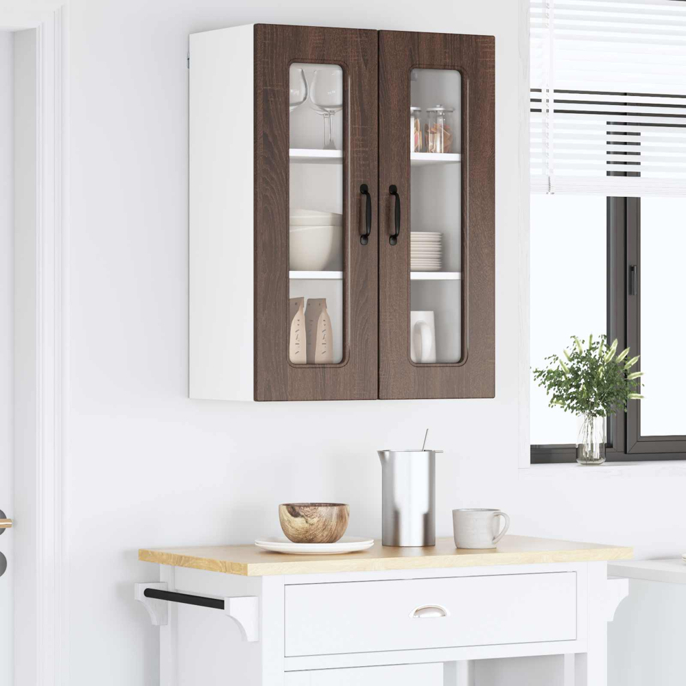 vidaXL 2 Glass Door Brown Oak Kitchen Wall Cabinet Image 9