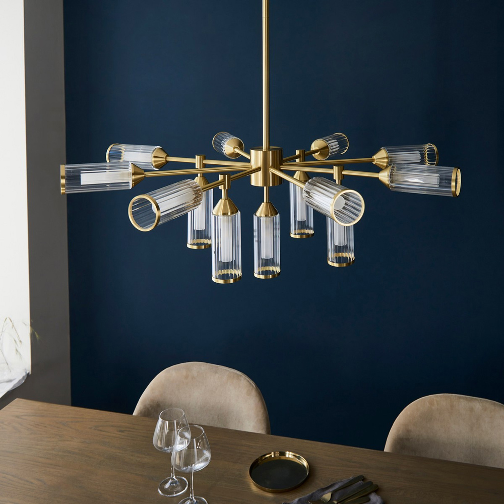 Merano Trieste Clear Frosted Glass Satin Brass Plate Multi Arm Pendant Ceiling Light Image 9