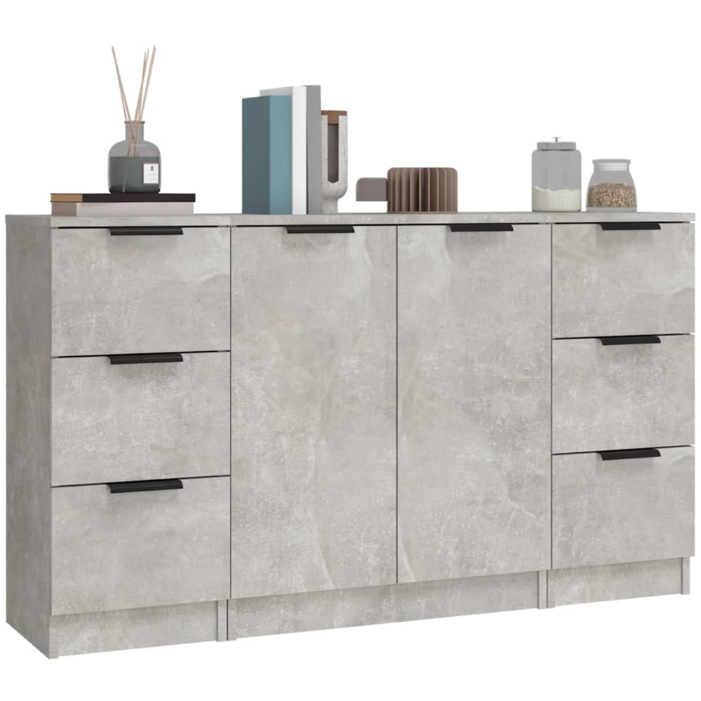 vidaXL 2 Door 6 Drawer Concrete Grey Sideboard 3 Piece Image 3