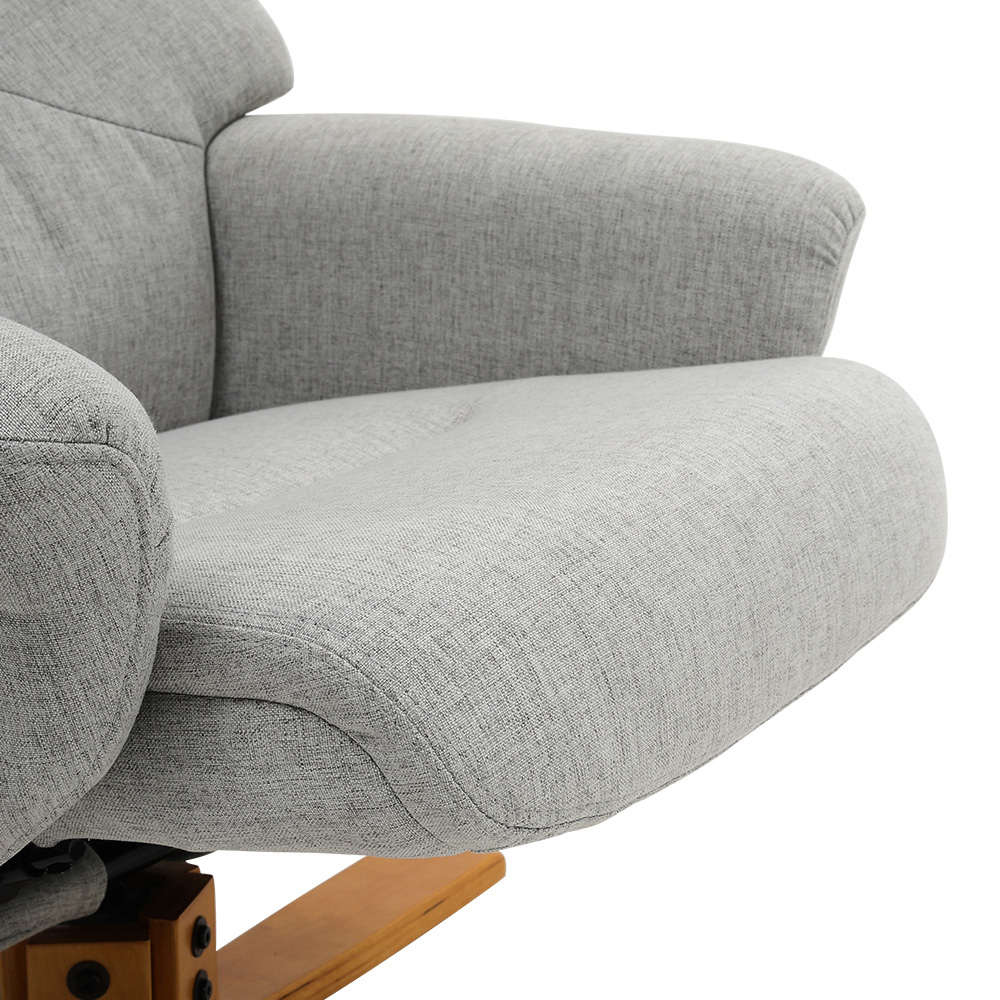 Living and Home Light Grey Linen Duck Foot Base Swivel Recliner with Ottoman Image 4