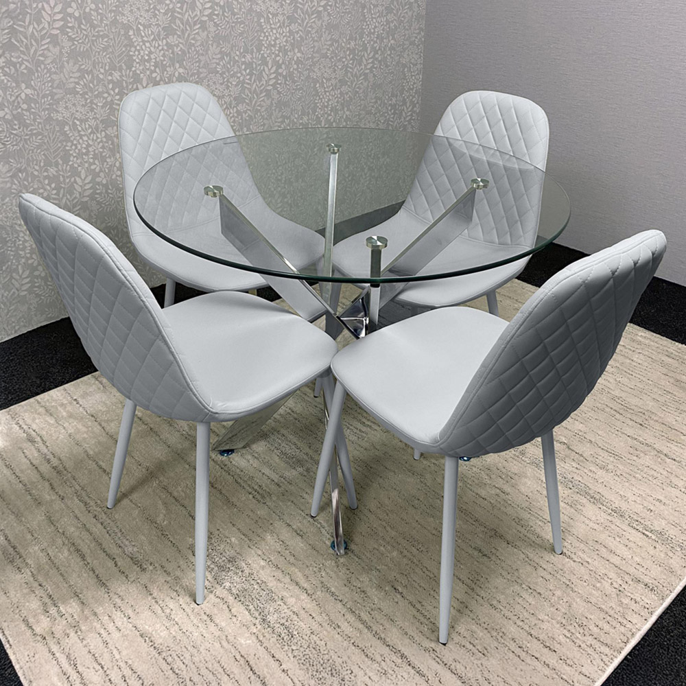 Kosy Koala Maya Gem 4 Seater Round Glass Dining Set Grey Image 1