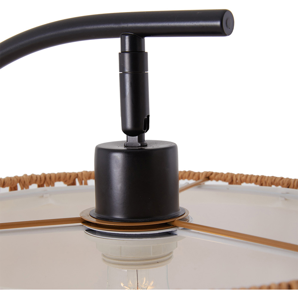 Living and Home Black and Natural Rattan Paper Rope Fabric Shade Adjustable E27 Floor Lamp Image 5