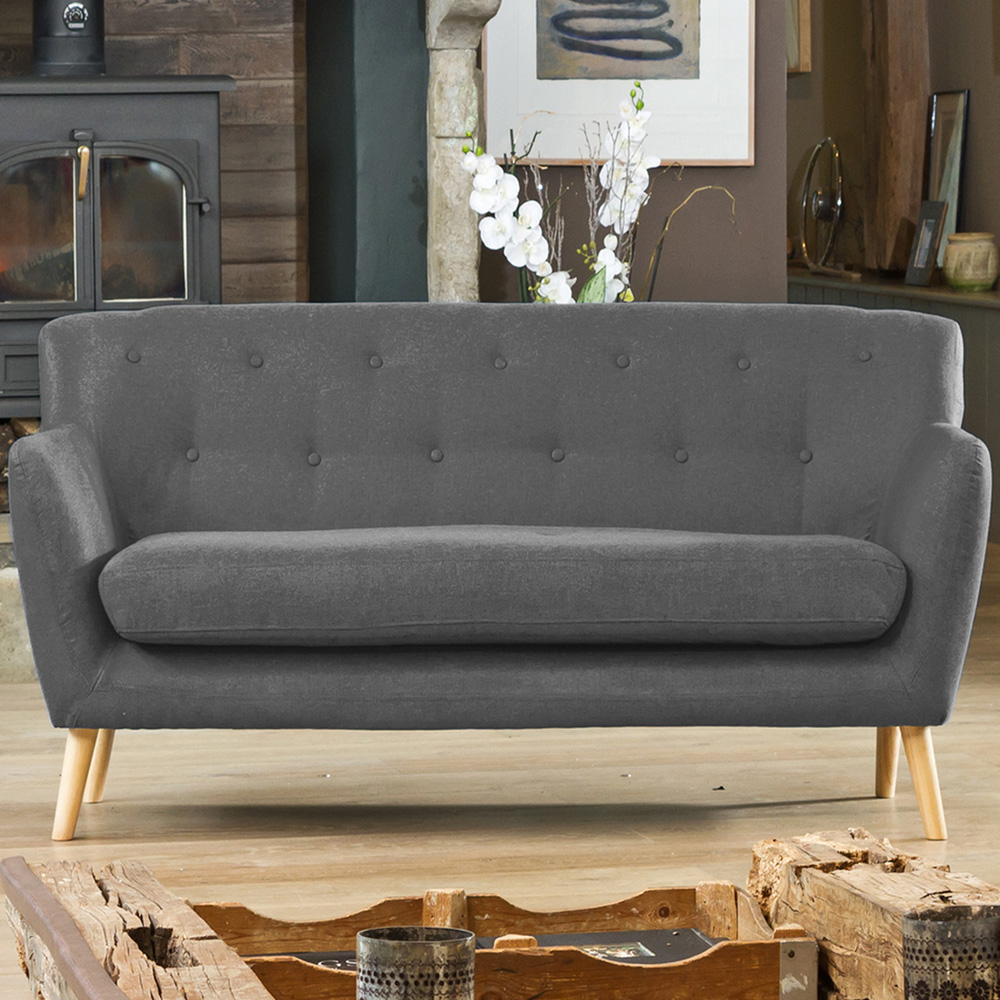 Lynwood 3 Seater Dark Grey Fabric Sofa Image 1