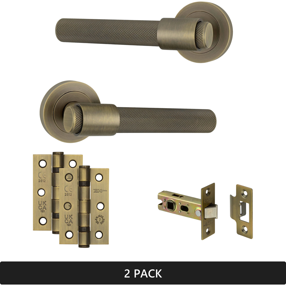 AXS Hardware Dakota Antique Brass Knurled Latch Door Handles on Rose 2 Pack Image 7