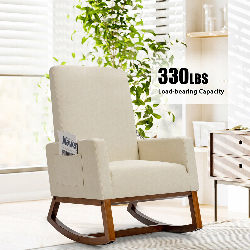 Costway Beige Rocking Armchair Image 5