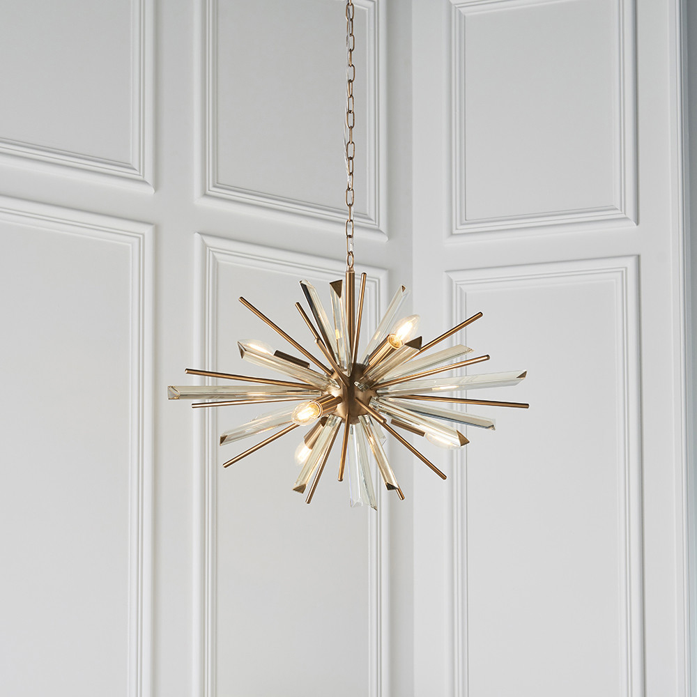 Merano Salerno Antique Brass and Champagne 6 Light Ceiling Pendant Image 2