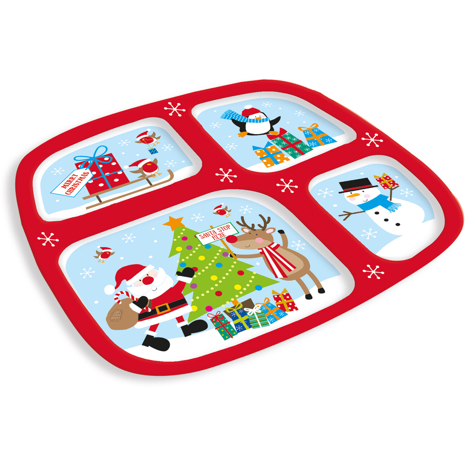 Christmas Character 4-Compartment Tray - Red Image