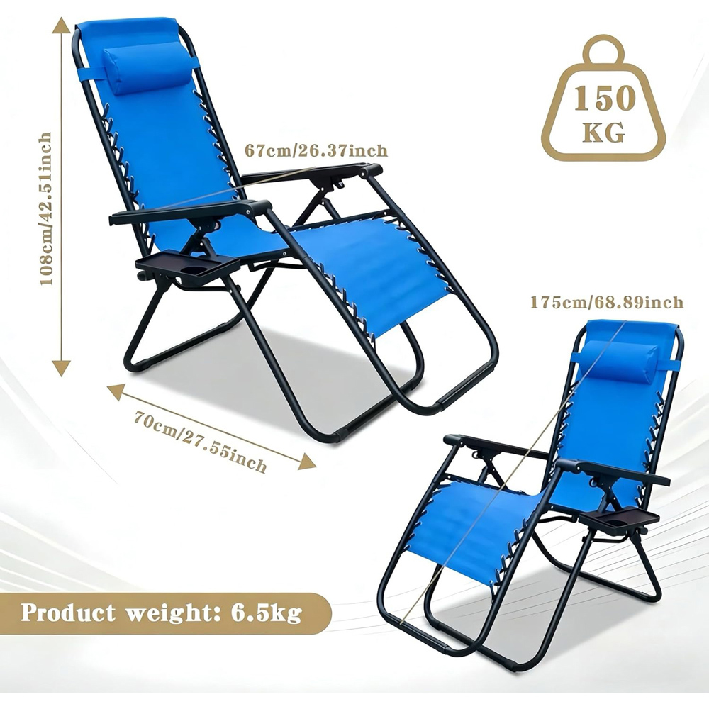 Alivio 2 Pack Sky Blue Zero Gravity Reclining Sun Loungers Image 9