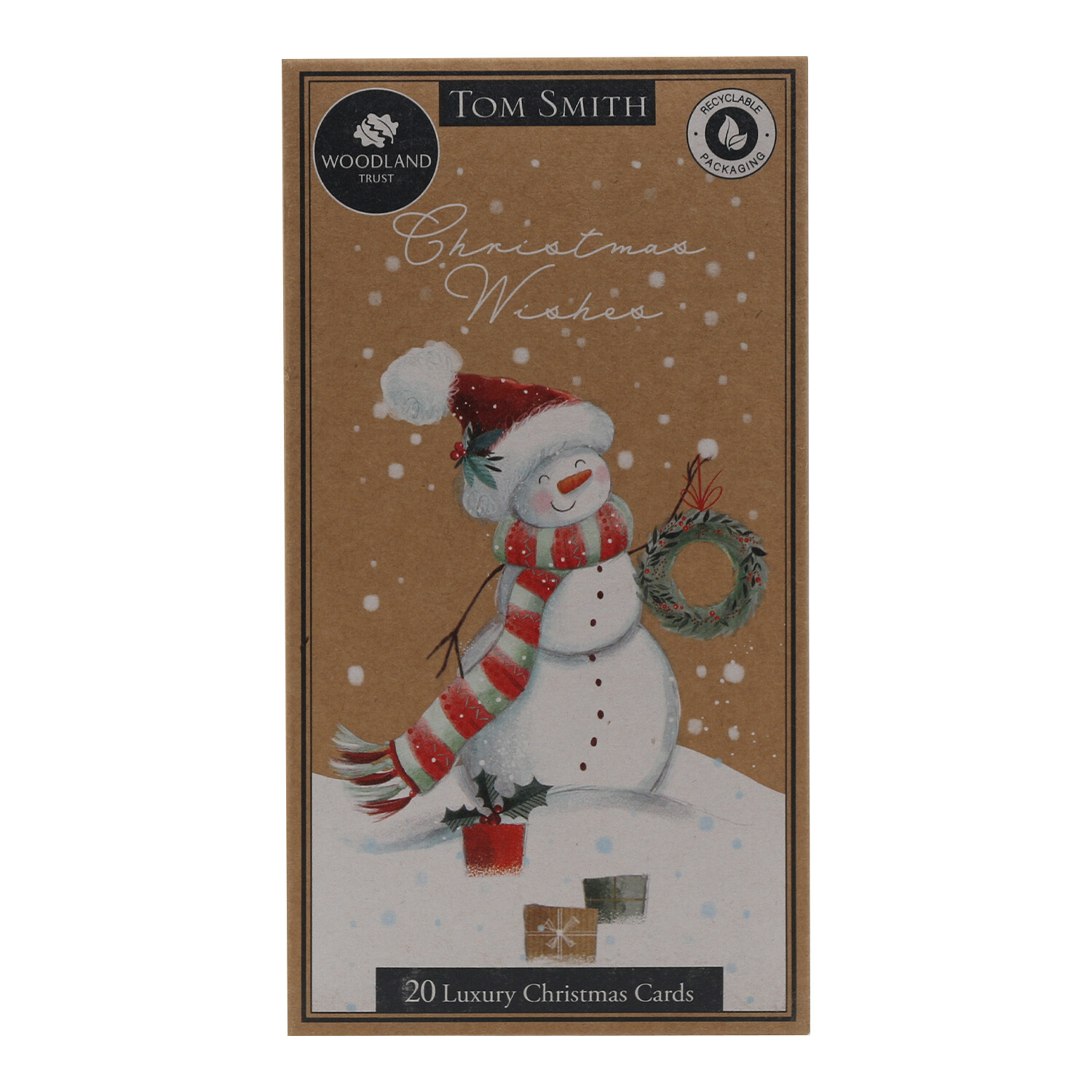Luxury Slim Kraft Snowman Christmas Cards - Brown Image 1