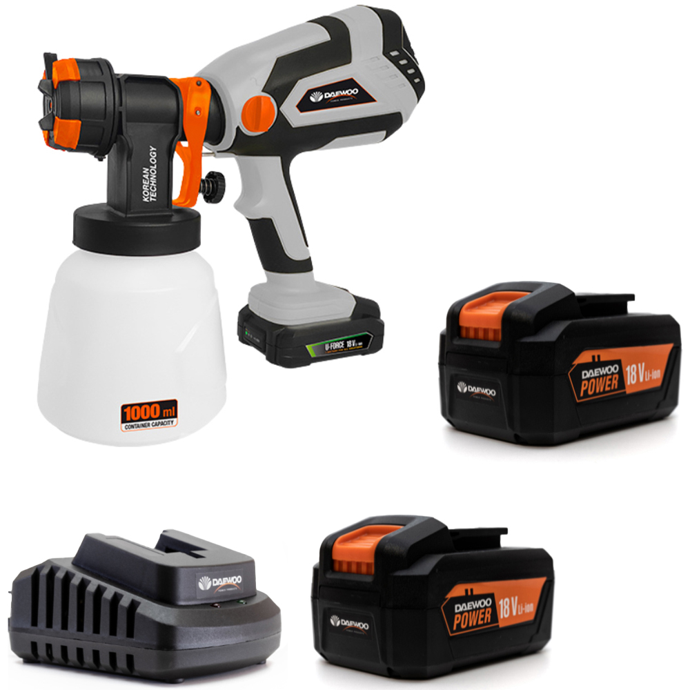 Daewoo UForce 18V Cordless Paint and Fence Spray Gun with 2 x 4.0Ah