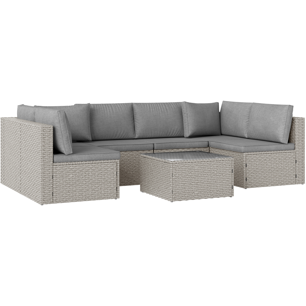 Outsunny 6 Seater Grey Rattan Garden Furniture Set with Cushions Image 2