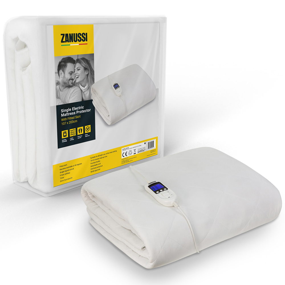 Zanussi Single Washable Electric Heated Mattress Protector with Fitted Skirt and Controller Image 3