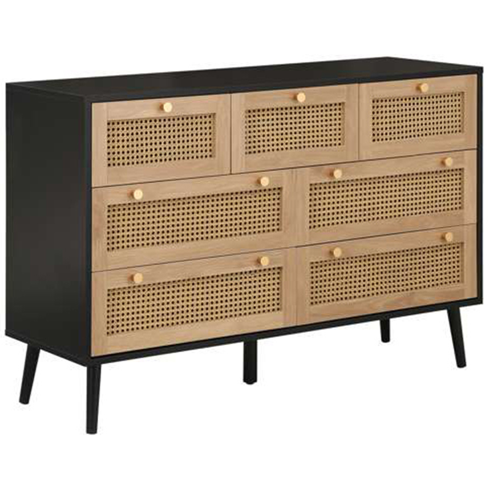 Croxley 7 Drawer Black and Oak Rattan Chest of Drawers Image 2